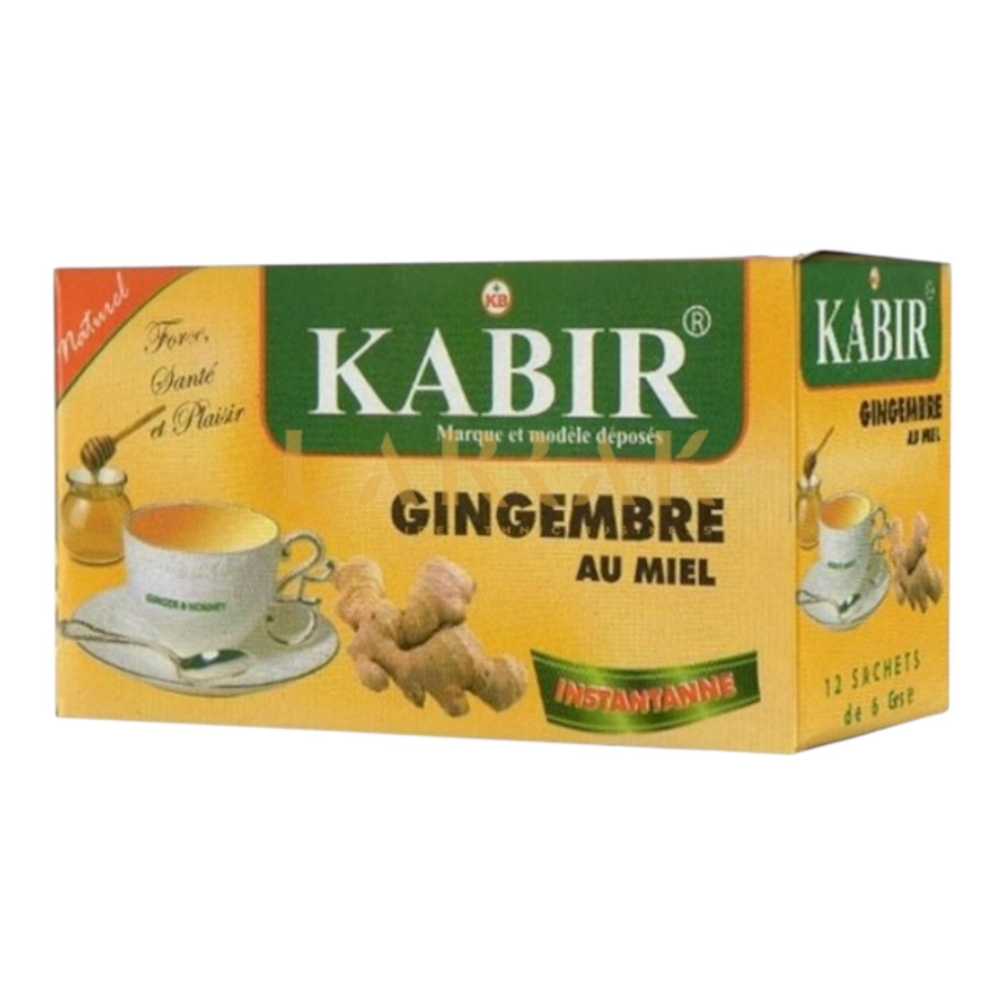 Thé instantané au gingembre et miel Kabir – 12 sachets (6g chacun)