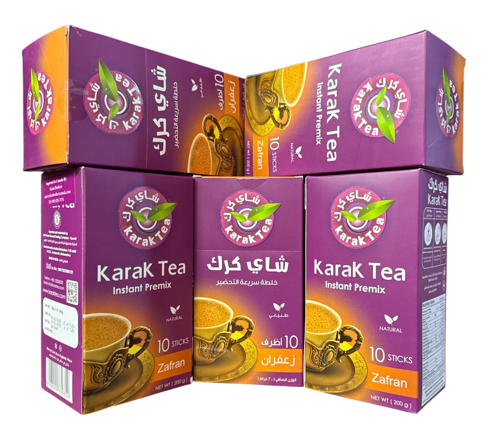 Karak Tea Instant Premix with Safran - 5 Pack (10 x 20g Sachets Each) FOODS ZaytunaMart.ca