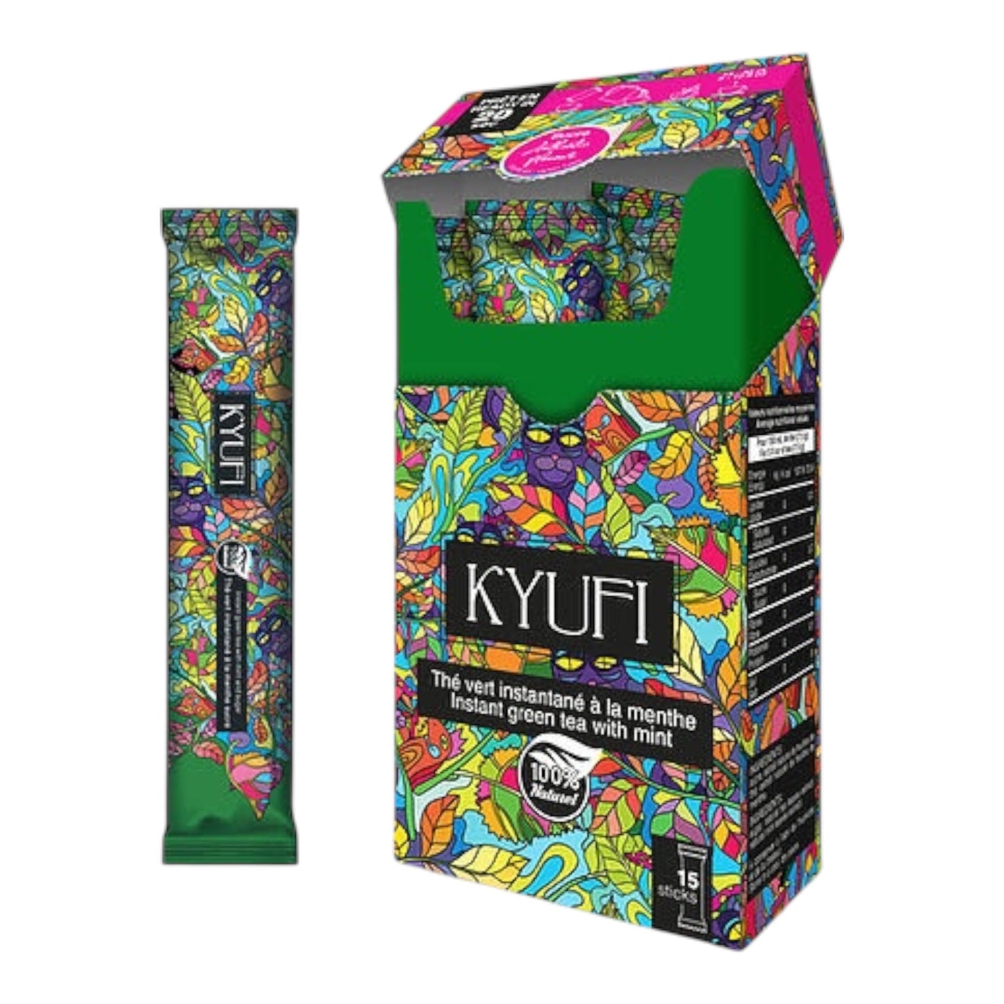 KYUFI Thé Vert Instantané à la Menthe – 15 Sticks (100% Naturel)