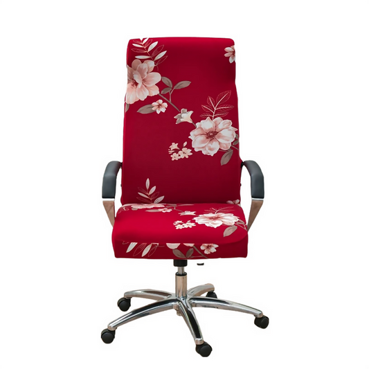 Anyhouz Office Chair Cover Red Floral Non-Slip Rotating Seat Case