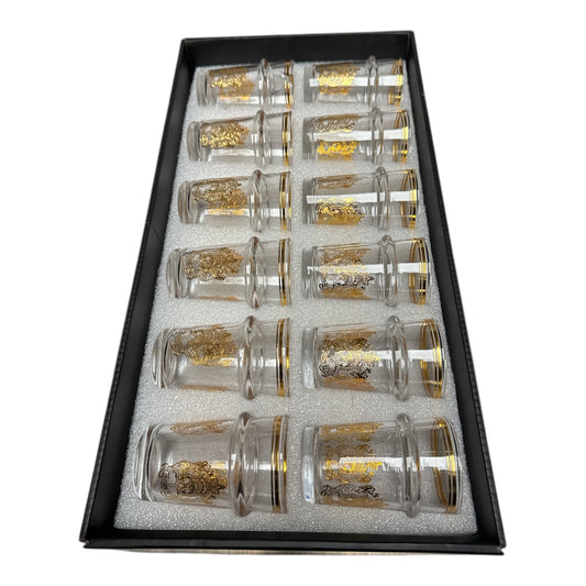 Coffret de verres à thé marocains Magic Home – 12 pièces (motif doré royal)