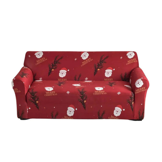 Anyhouz Sofa Cover Maroon Christmas Santa Claus Design Stretchable Non Slip Slipcover