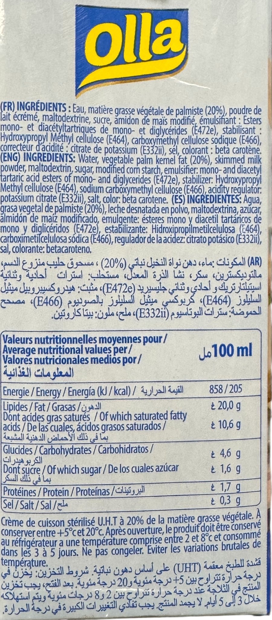 OLLA UHT Cooking Cream with vegetable oil 1L