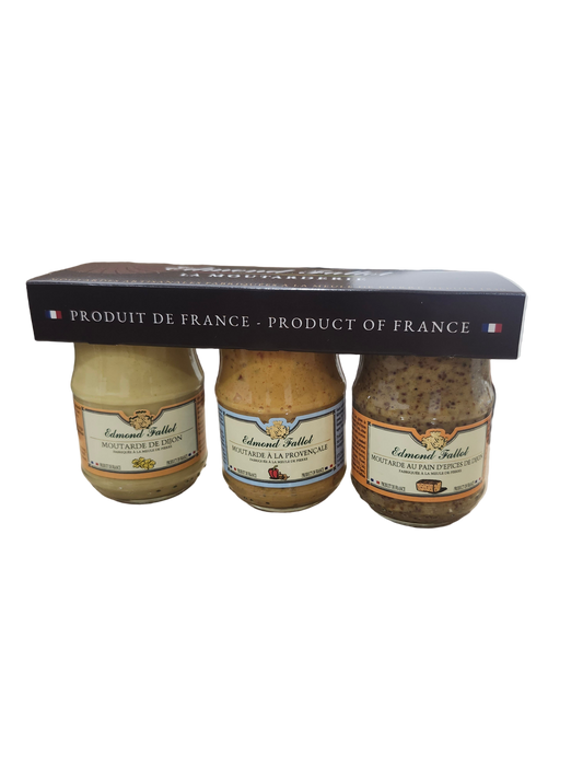 Edmond Fallot - Moutarde de Dijon TRIO (3x100ml) (Provençale, Traditionnelle, au pain d'épices)