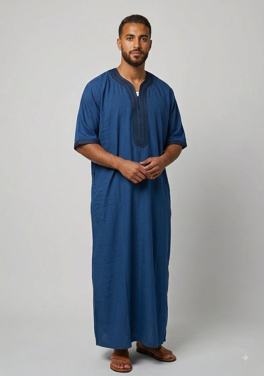 ALAMANDA Men's Moroccan Gandoura Short Sleeve Thobe