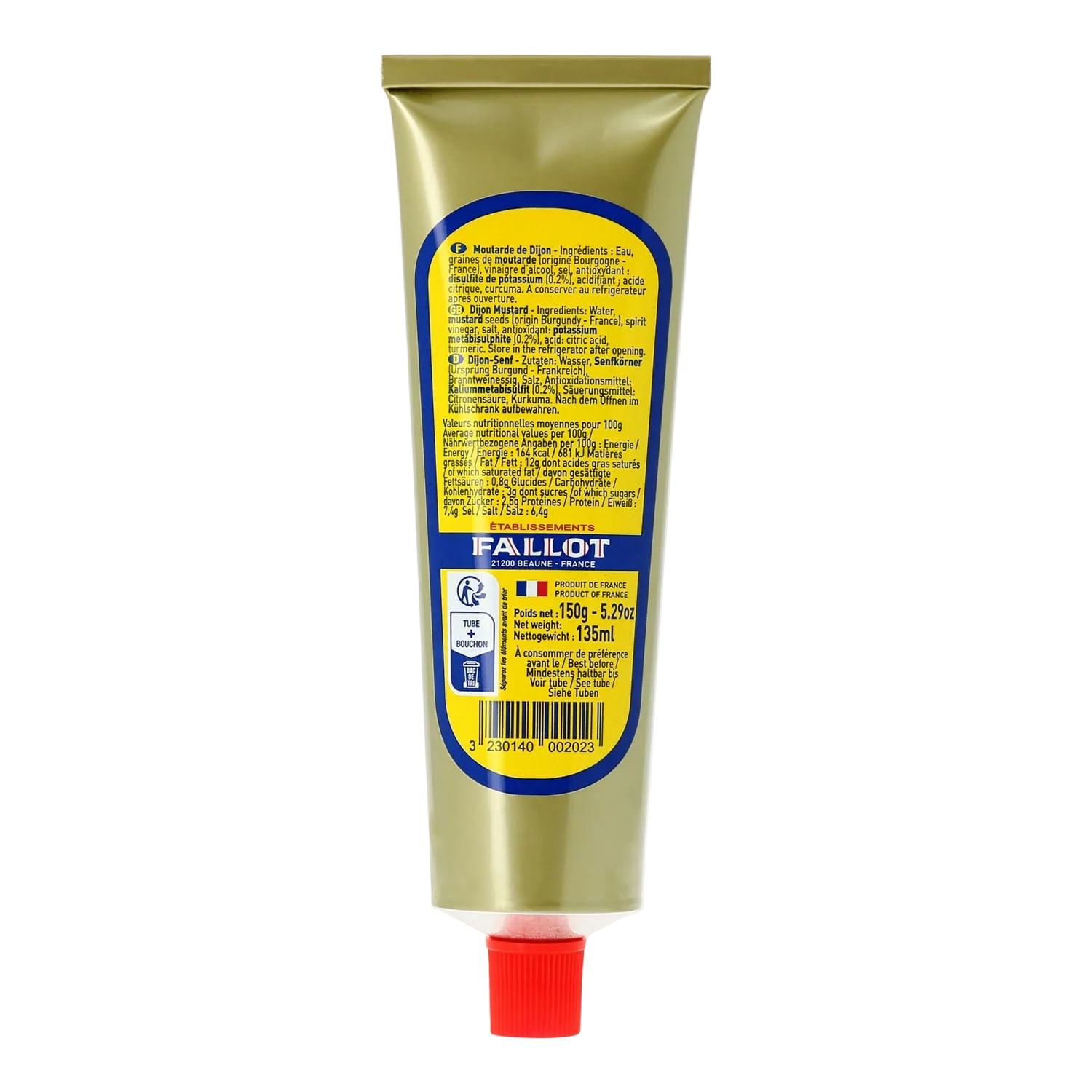 Moutarde de Dijon véritable en tube 150 gr (Mustard Tube 5.29oz)