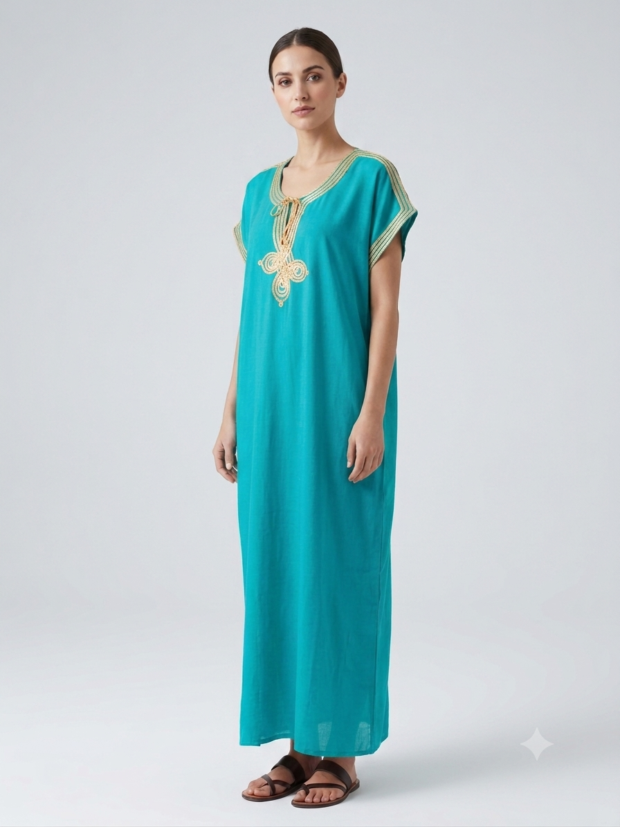 Moroccan Embroidered Kaftan – Gold Sfifa Trim