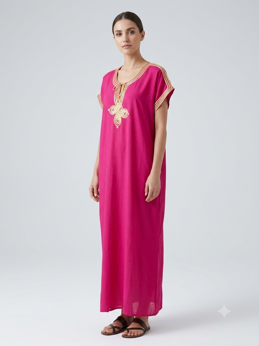 Moroccan Embroidered Kaftan – Gold Sfifa Trim