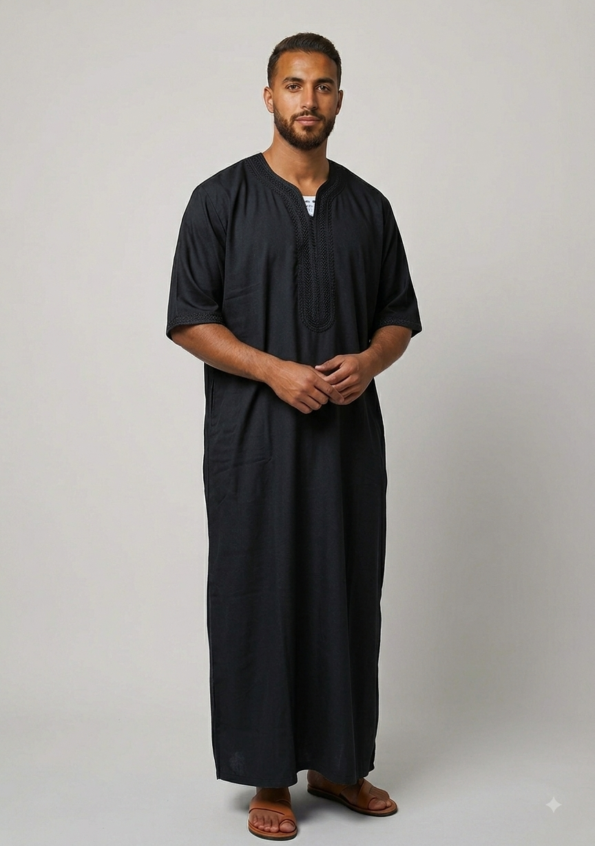 ALAMANDA Men's Moroccan Gandoura Short Sleeve Thobe