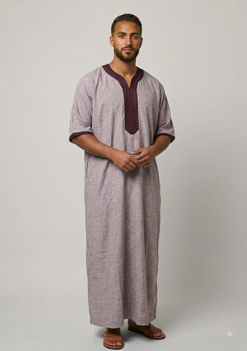 ALAMANDA Men's Moroccan Gandoura Short Sleeve Thobe