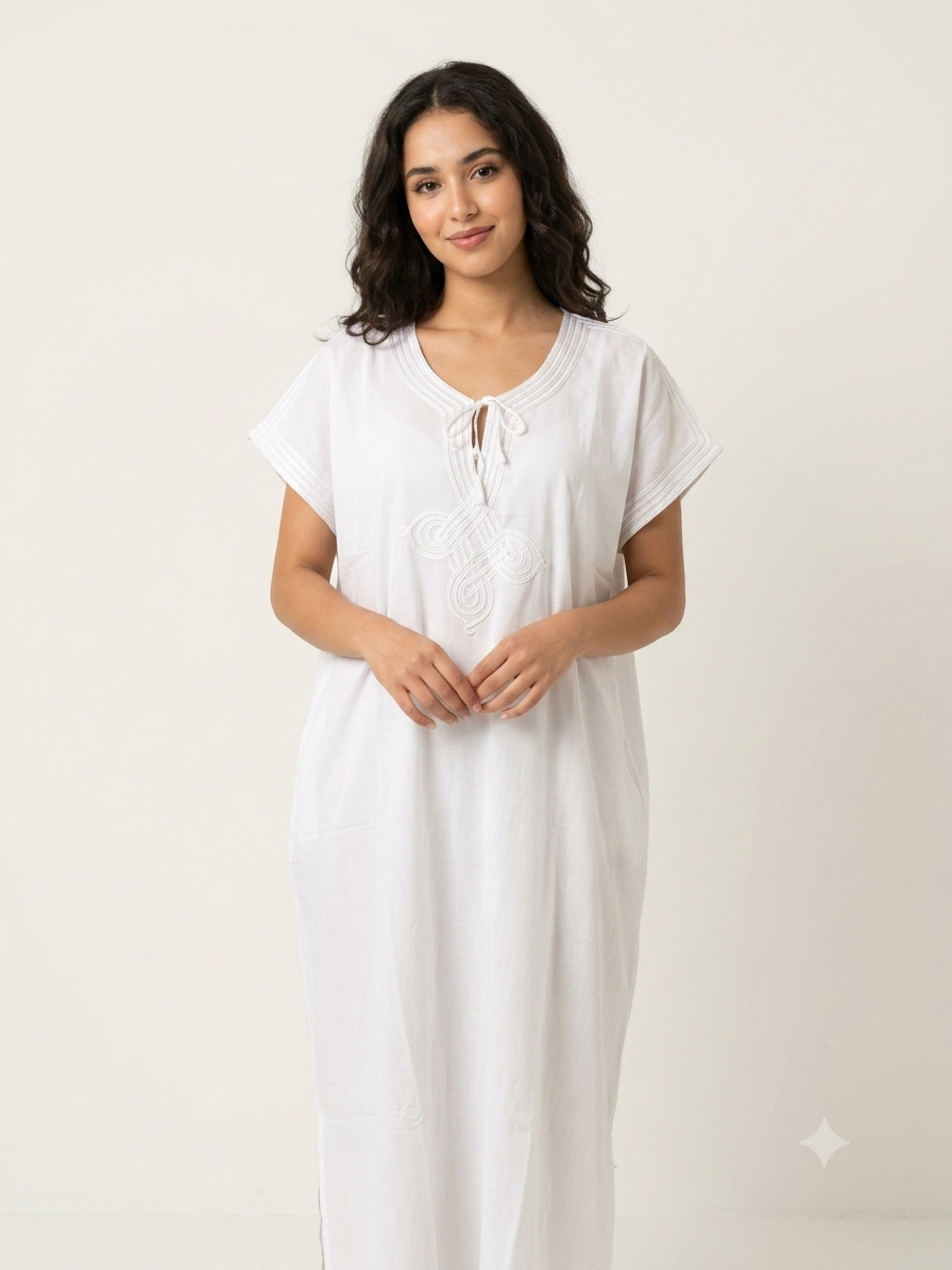 Moroccan Embroidered Kaftan – Gold Sfifa Trim