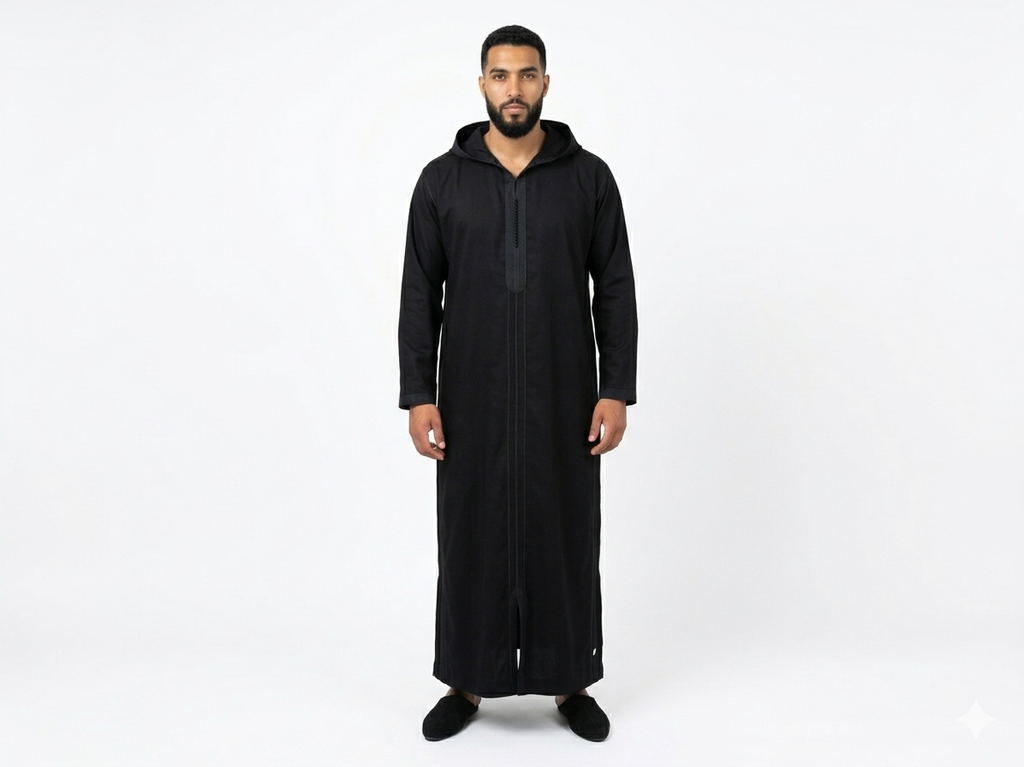 Authentic Handcrafted Moroccan Djellaba – Premium Mlifa Fabric – Black