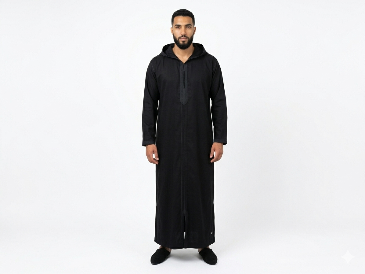 Djellaba Marocaine Authentique Fait Main – Tissu Mlifa Premium – Noir