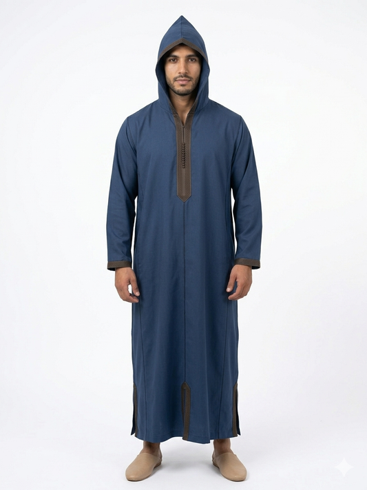 Djellaba marocaine artisanale authentique – Tissu Mlifa de qualité supérieure – Bleu foncé