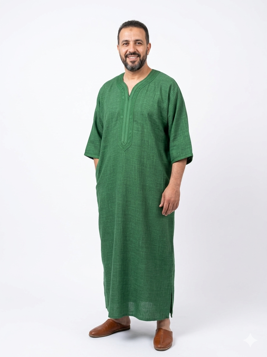 Gandoura marocaine homme vert émeraude – Tunique brodée traditionnelle