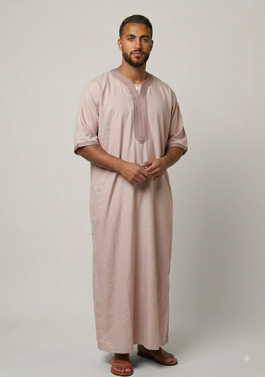 ALAMANDA Men's Moroccan Gandoura Short Sleeve Thobe