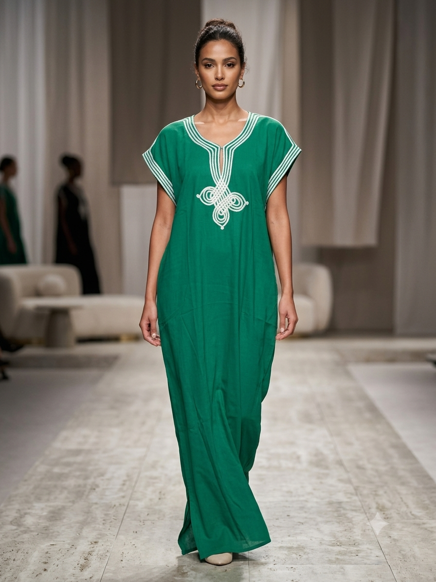 Moroccan Embroidered Kaftan – Gold Sfifa Trim