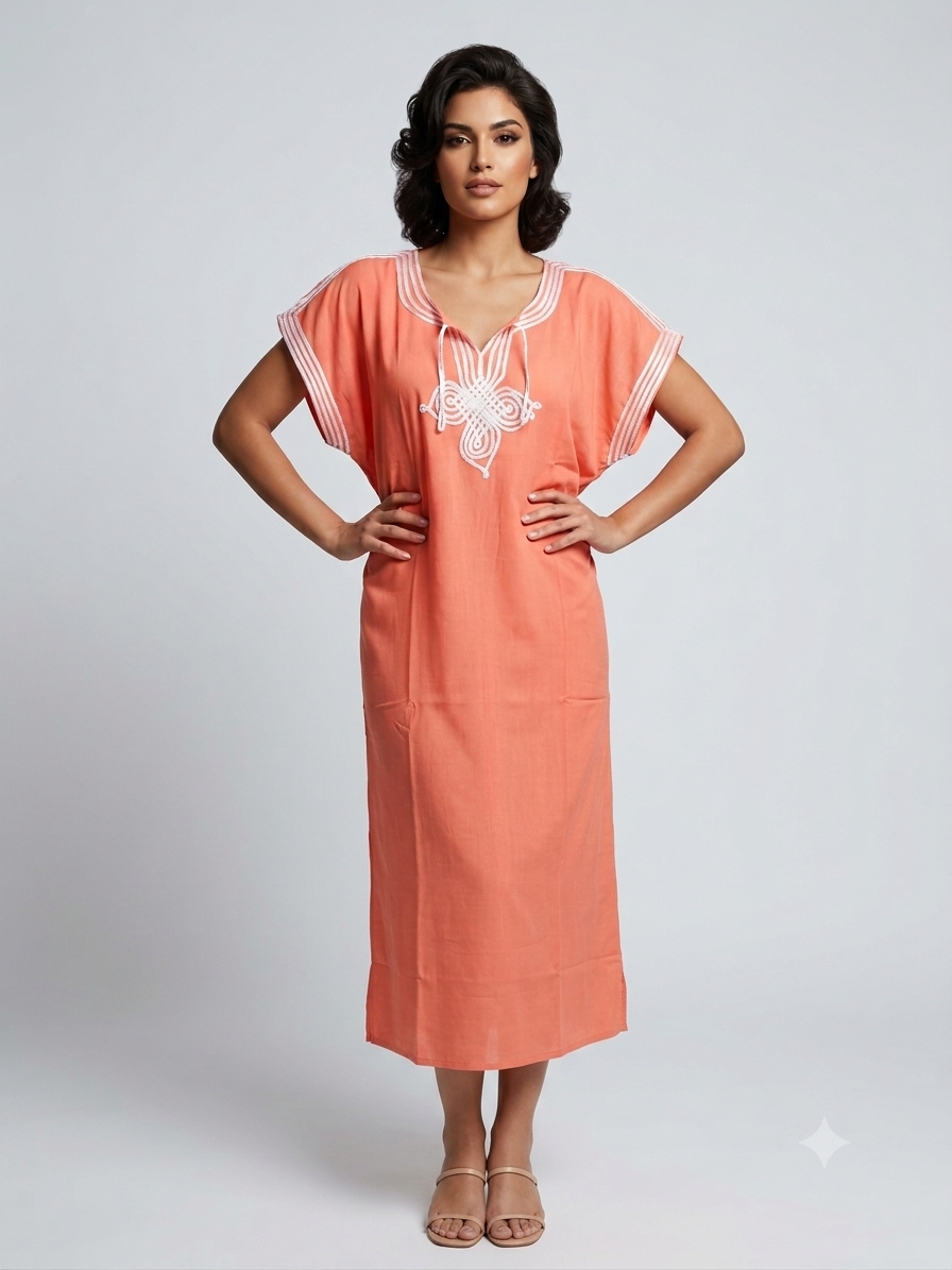 Moroccan Embroidered Kaftan – Gold Sfifa Trim