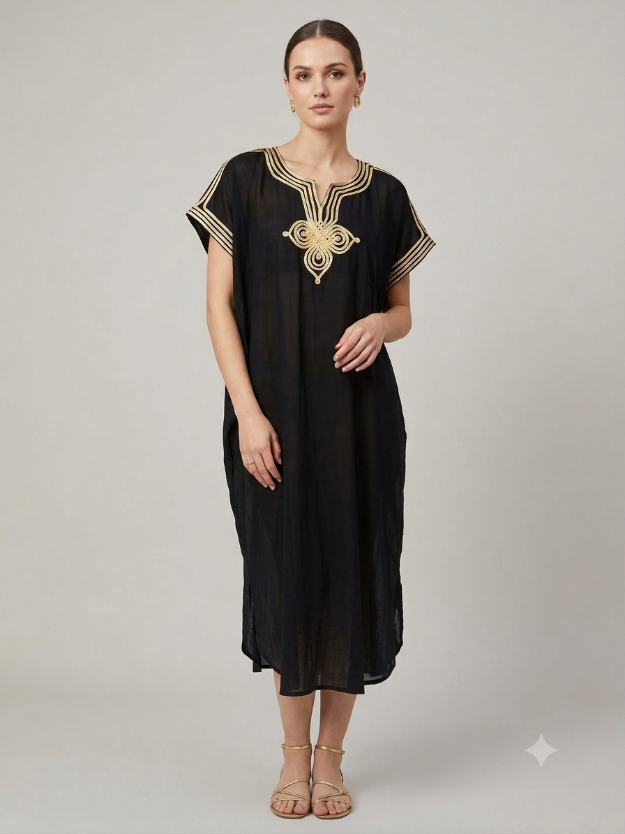 Moroccan Embroidered Kaftan – Gold Sfifa Trim