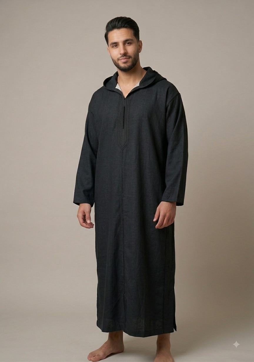 ALAMANDA Men's Moroccan Hooded Djellaba - Black