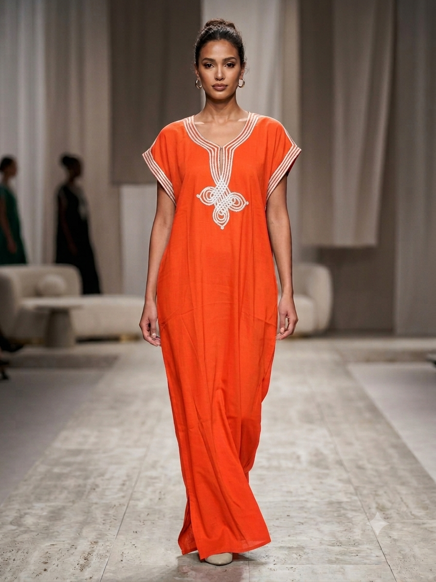 Moroccan Embroidered Kaftan – Gold Sfifa Trim
