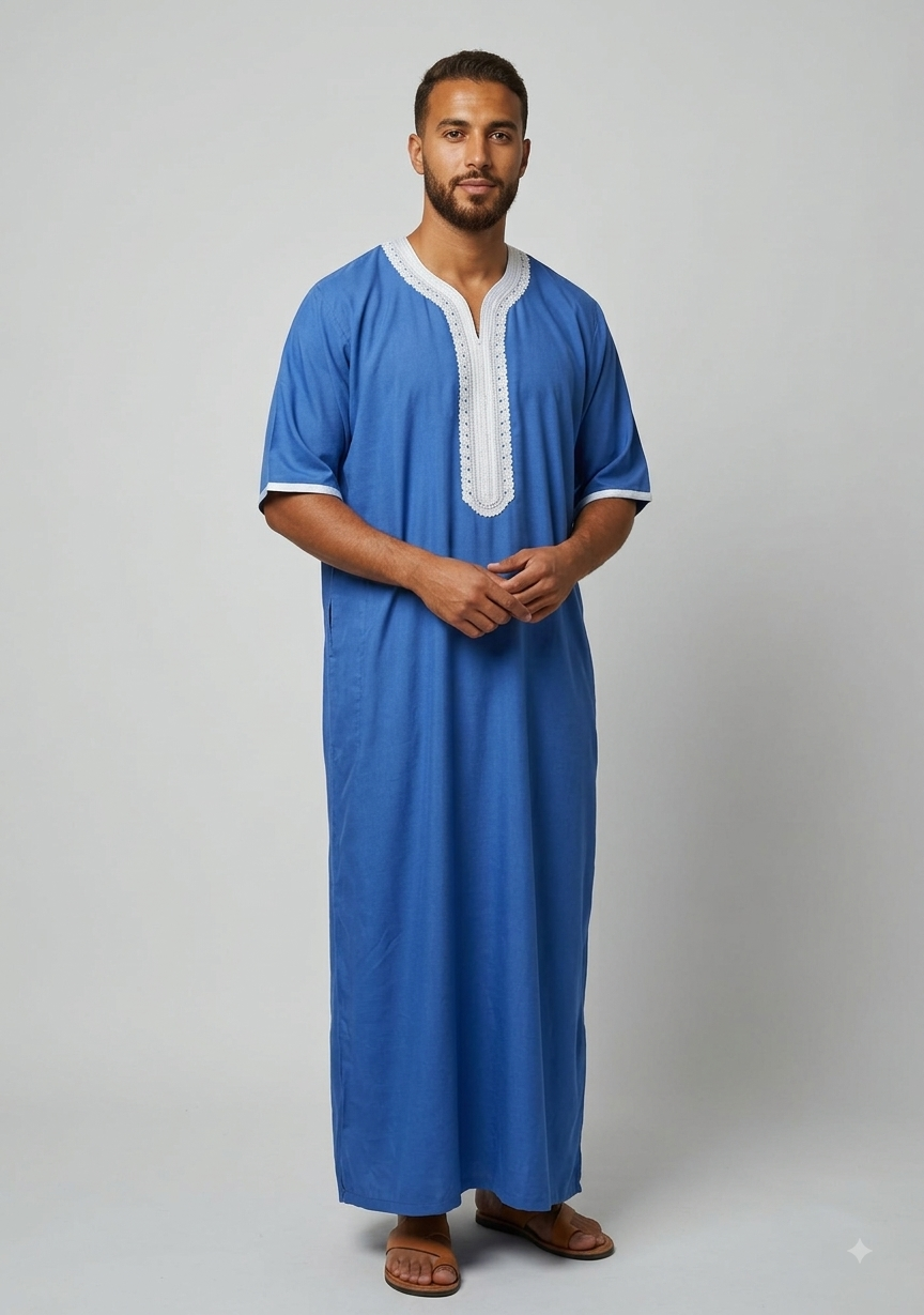 ALAMANDA Men's Moroccan Gandoura Short Sleeve Thobe