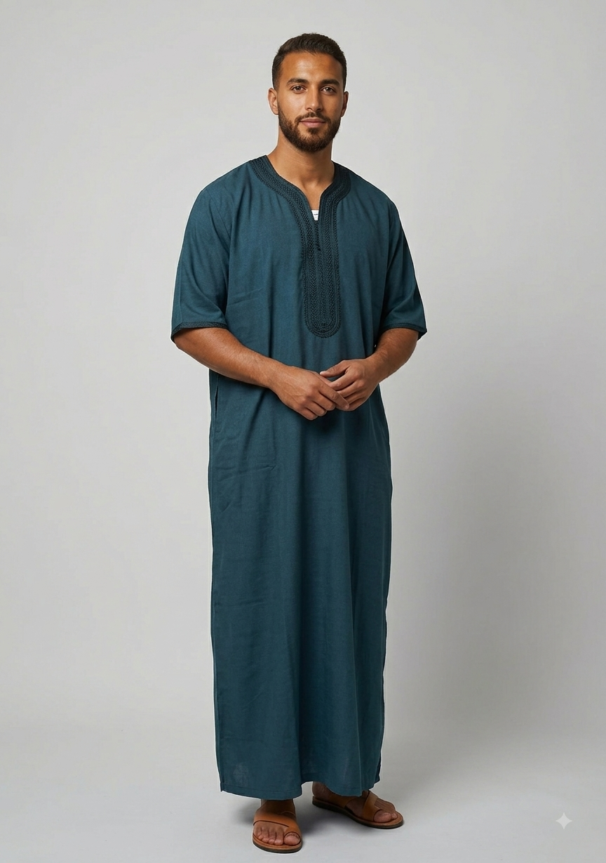 ALAMANDA Men's Moroccan Gandoura Short Sleeve Thobe