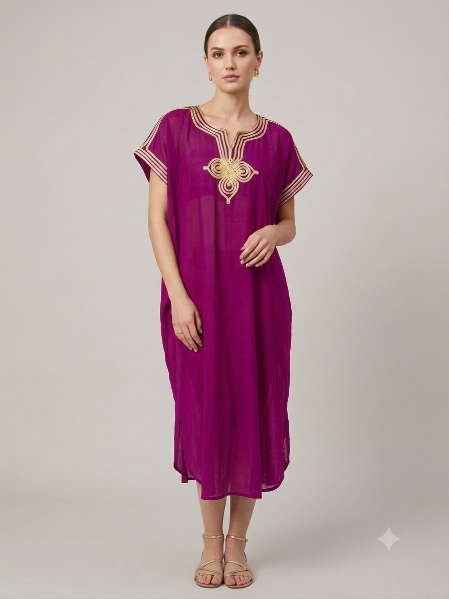 Moroccan Embroidered Kaftan – Gold Sfifa Trim