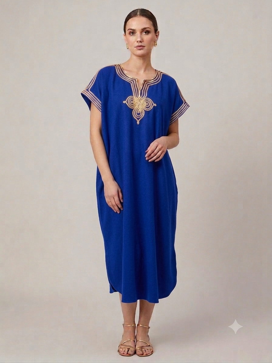 Moroccan Embroidered Kaftan – Gold Sfifa Trim