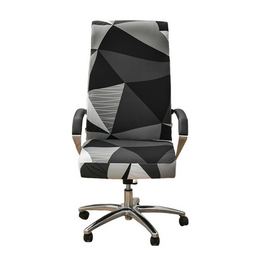 Anyhouz Office Chair Cover Black White Geometric Pattern Non-Slip Rotating Seat