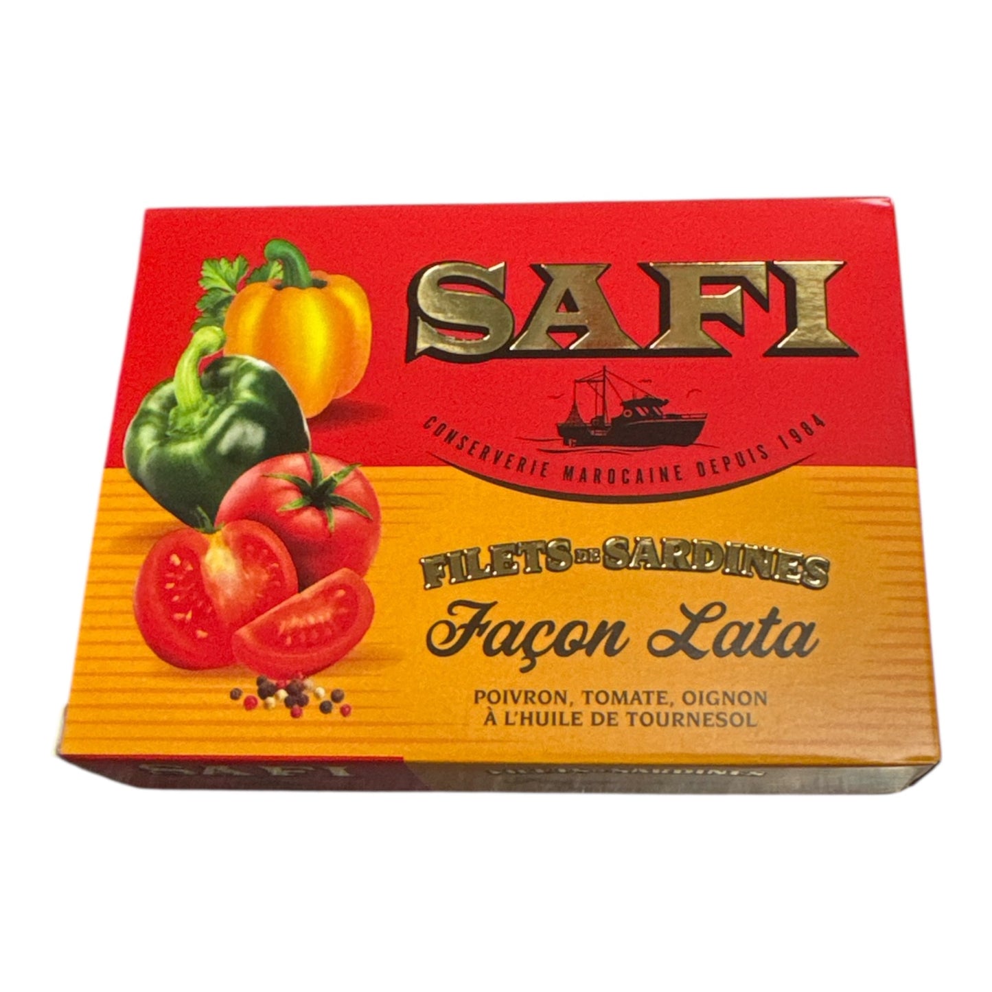 Filets de sardine SAFI – Façon Lata (poivrons, tomates et oignons à l’huile de tournesol) - 105g