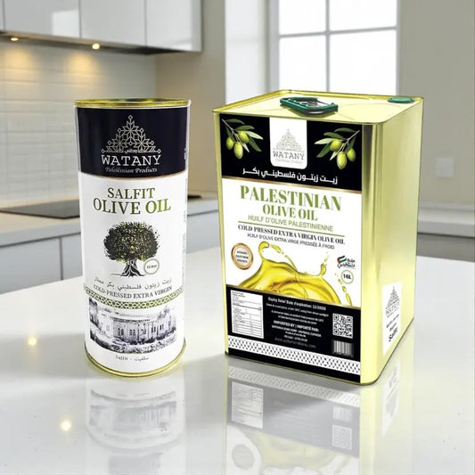 Huile d'Olive Palestinienne de Salfit – Huile d'Olive Extra Vierge de Première Qualité (Bidons Métalliques de 1 L et 16 L)