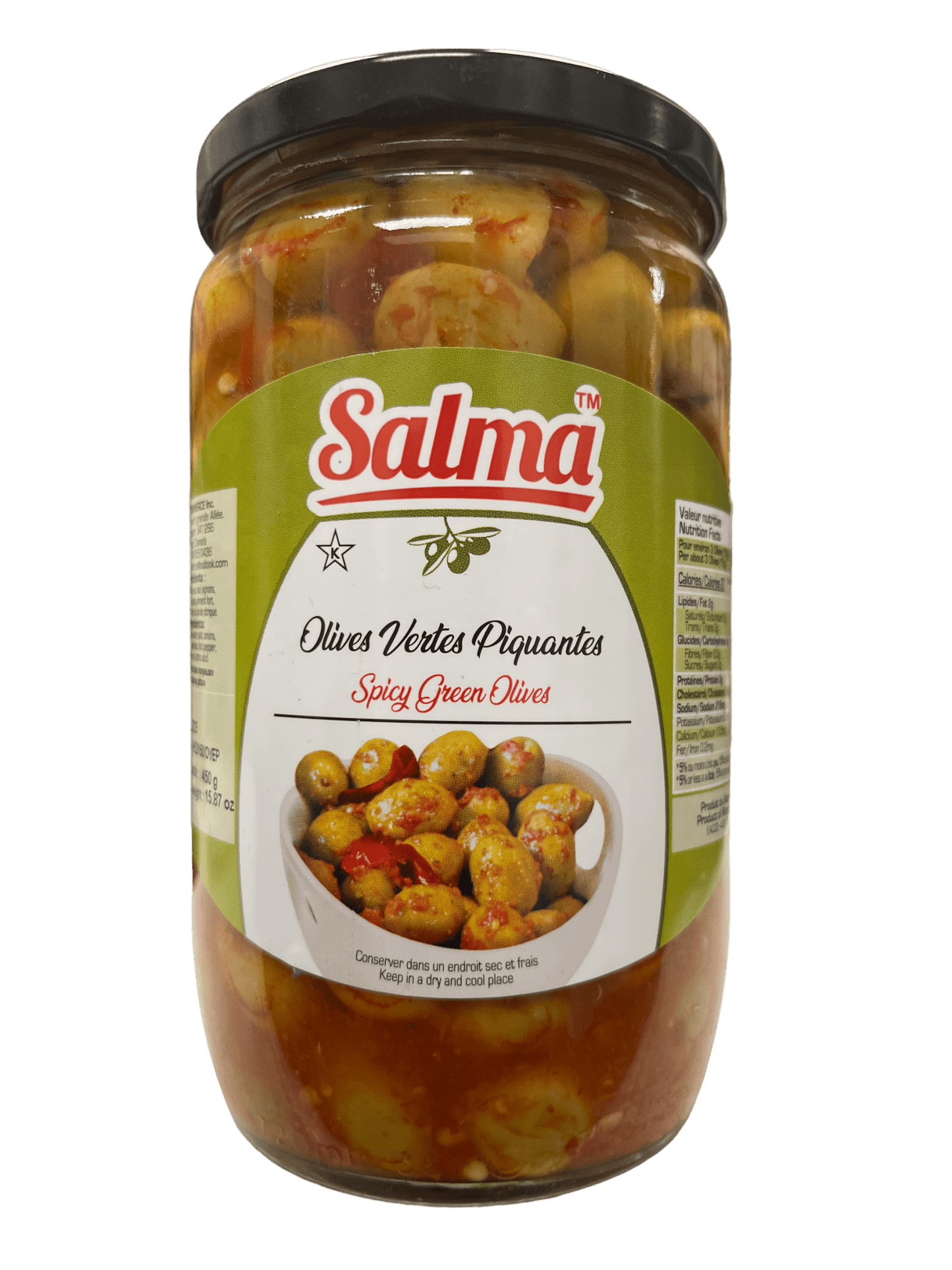 Salma Olives Vertes Entières Piquantes 450g Net