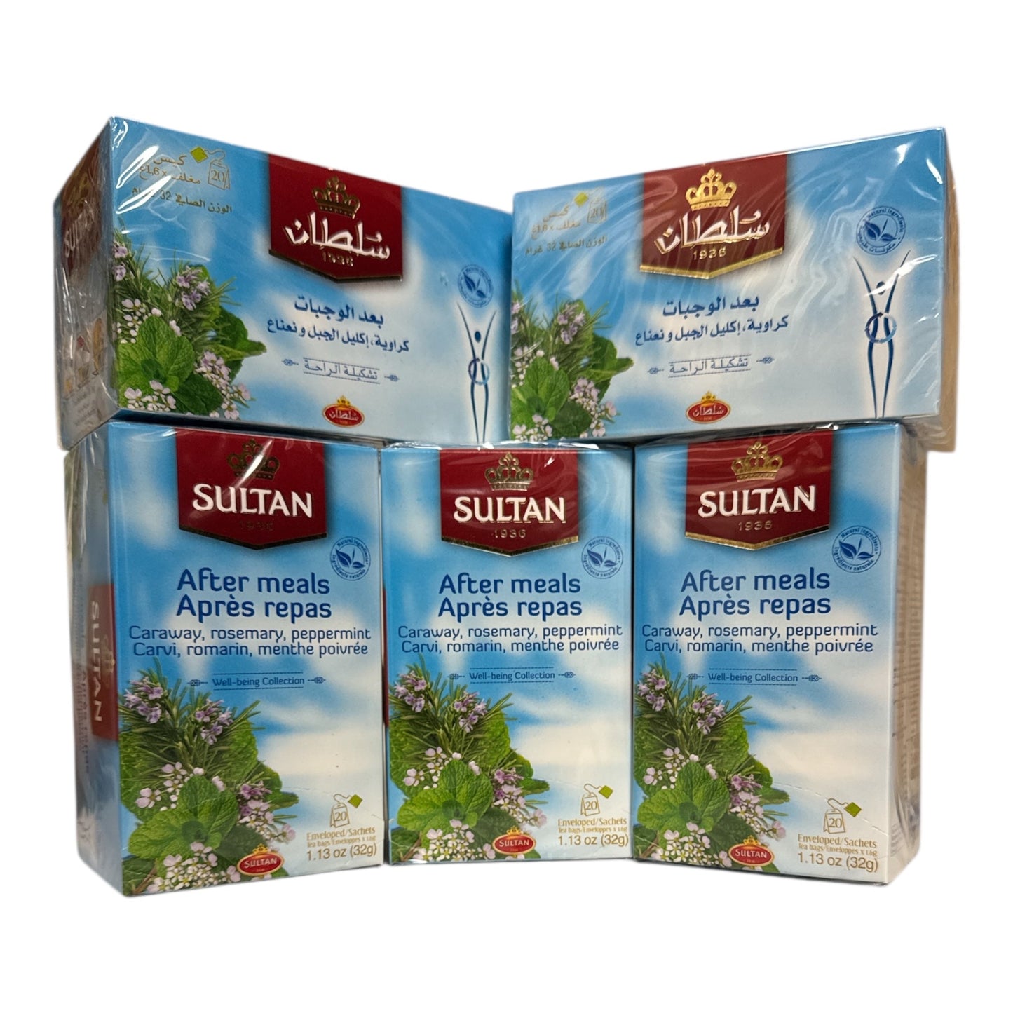 SULTAN Collection Tisanes Après Repas : Carvi, Romarin & Menthe Poivrée – Lot de 5 de 20 Sachets Chacun