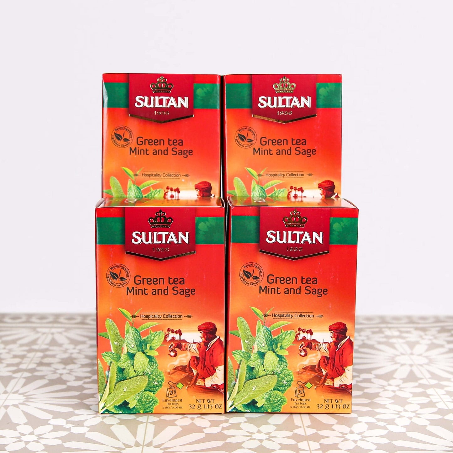 SULTAN Tisane Thé vert Menthe & Sauge - Lot de 5 (20 sachets chacun)