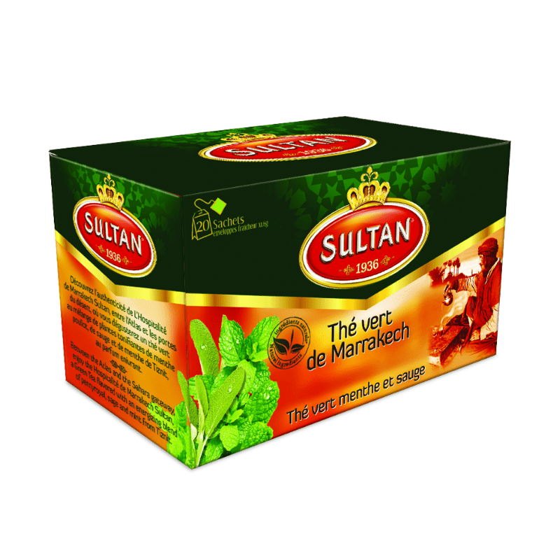 SULTAN Tisane Thé vert Menthe & Sauge - Lot de 5 (20 sachets chacun)