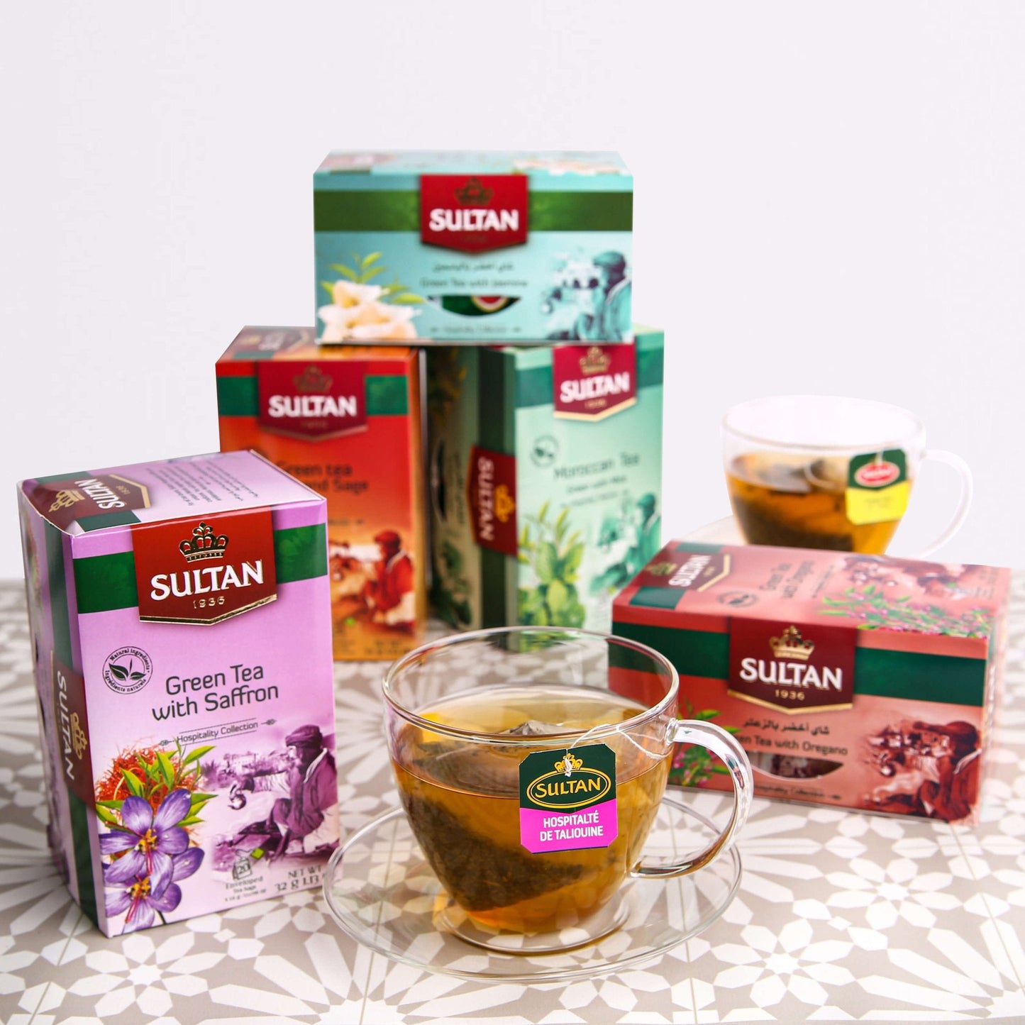 SULTAN Tisane Thé vert au Safran - 5 Paquets (20 Sachets chacun)