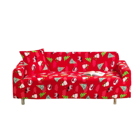 Anyhouz Sofa Cover Red Christmas Tree Snowman Design Non Slip Stretchable Slipcover