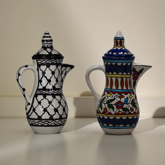 Cafetière palestinienne 17×17×26 cm – Théière et cafetière en céramique faites à la main, Pichet de service de luxe (2 couleurs)