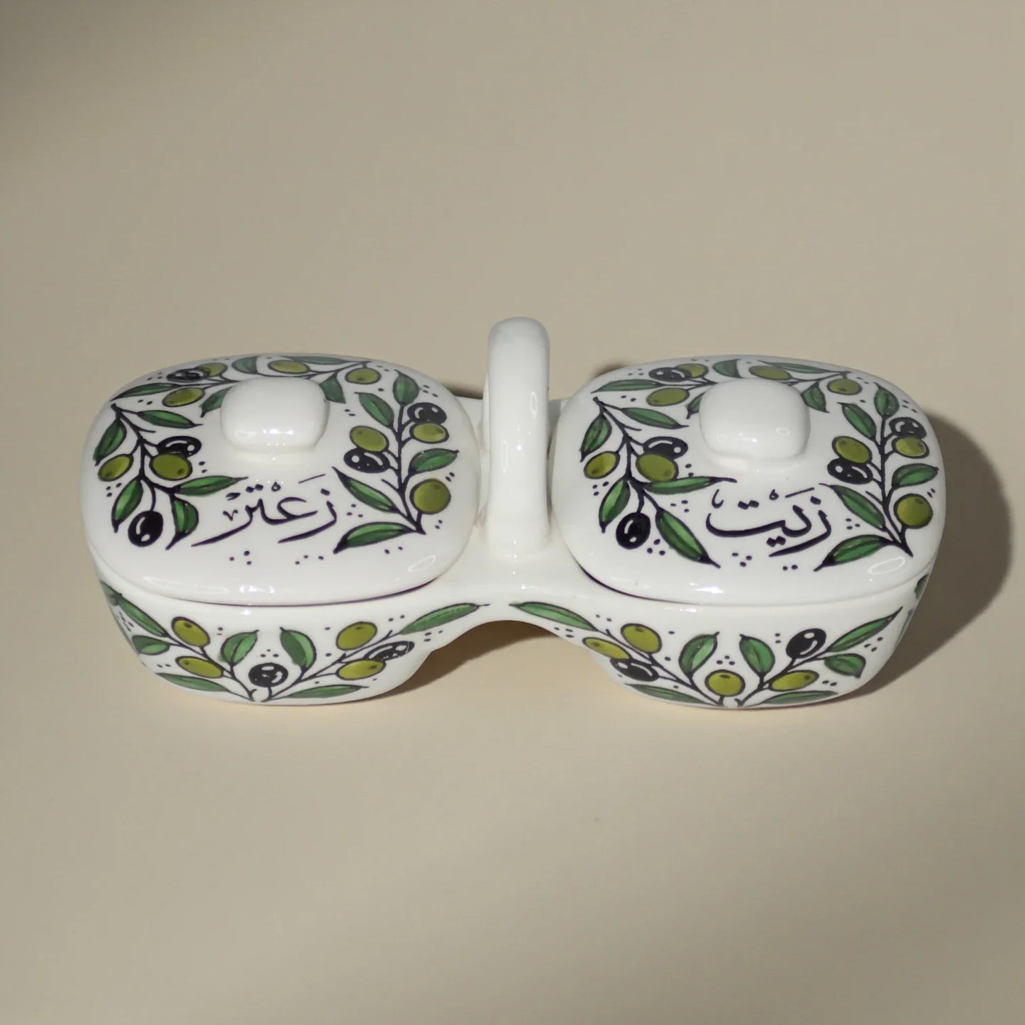 Olive Oil & Za’atar Plates Set – Handmade Ceramic Serving Dish (12×11.5×23.5 cm), 3 Colors