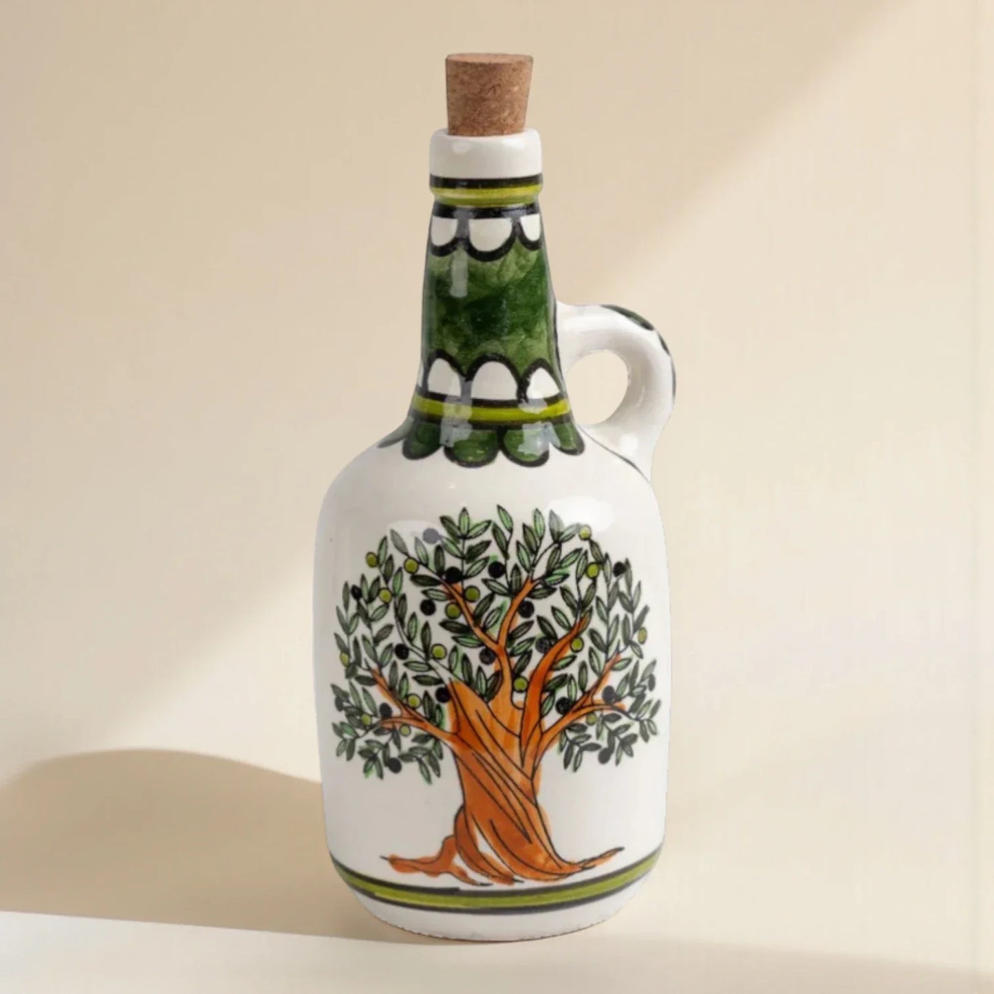 Large Ceramic Oil Bottle 12×12×25 cm – Handmade Olive Oil Dispenser & Kitchen Accessories Decor