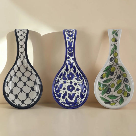 Repose-cuillère en céramique palestinienne fait main – Grand support à cuillère, ensemble d'ustensiles de cuisine et décoration d'accessoires de cuisine