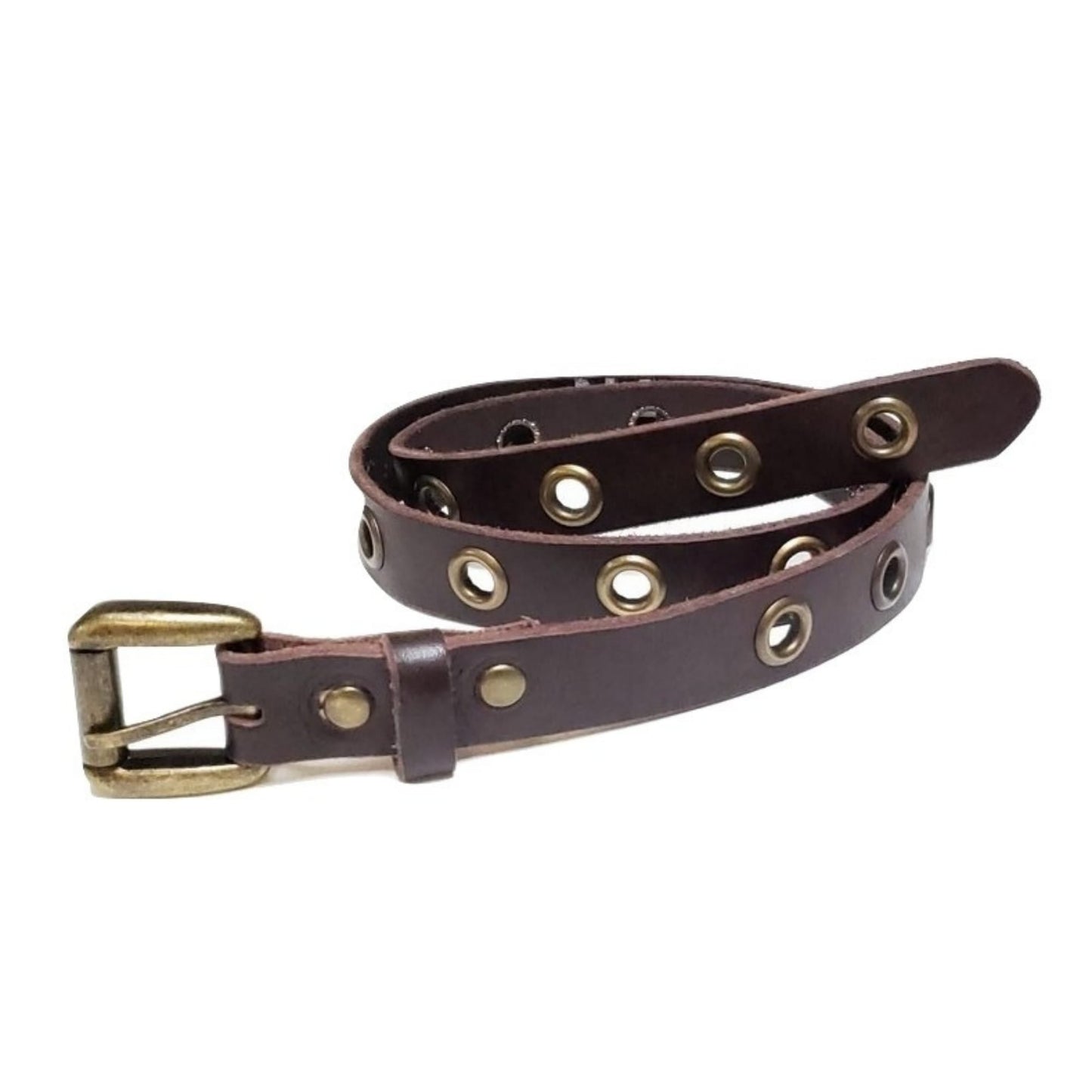 Exene - Slim Brown Leather Belt with Single Grommets - Made in Canada
