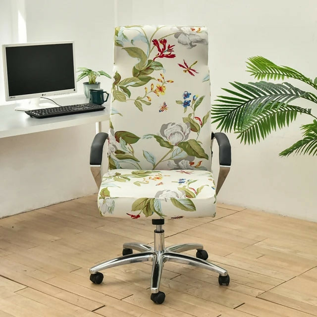 Anyhouz Office Chair Cover Light Leafy Design Non-Slip Rotating Seat Case