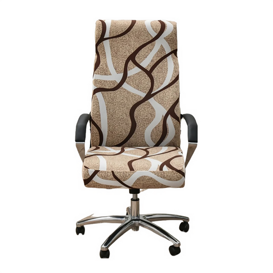 Anyhouz Office Chair Cover Brown Wave Line Non-Slip Rotating Seat