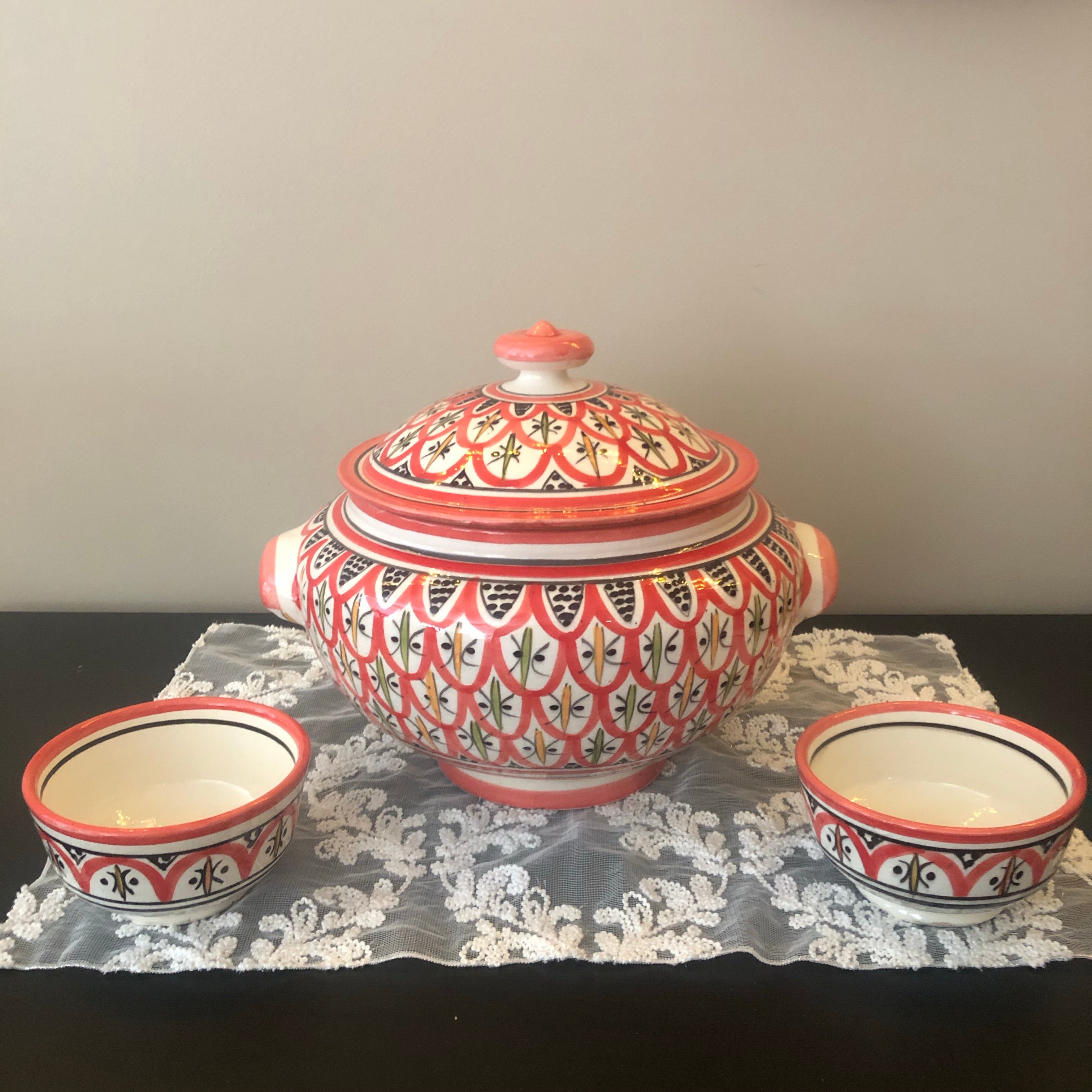 Safi Ceramic tureen + 6 bowls (Orange)